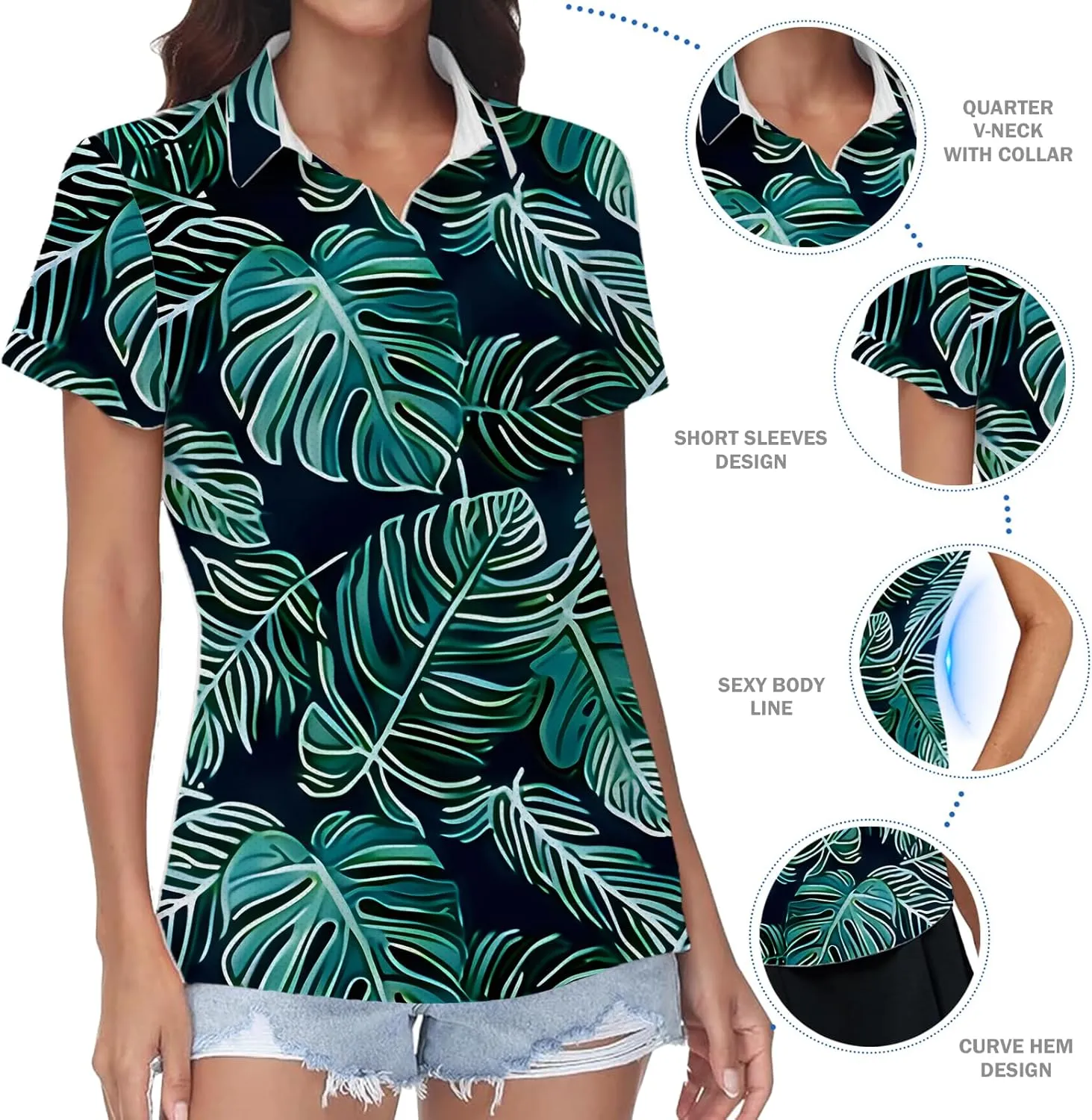 Women's Golf Shirt Short Sleeve Polo Shirts Quick Dry Tennis Tops V-Neck with Collar Shirts Golf Outfits for Women