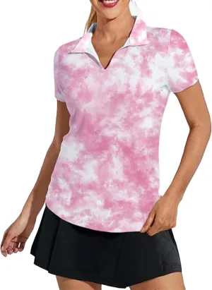 Women's Golf Shirt Short Sleeve Polo Shirts Quick Dry Tennis Tops V-Neck with Collar Shirts Golf Outfits for Women