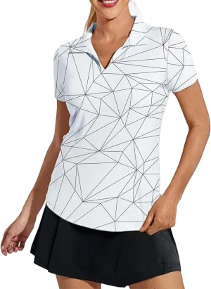 Women's Golf Shirt Short Sleeve Polo Shirts Quick Dry Tennis Tops V-Neck with Collar Shirts Golf Outfits for Women