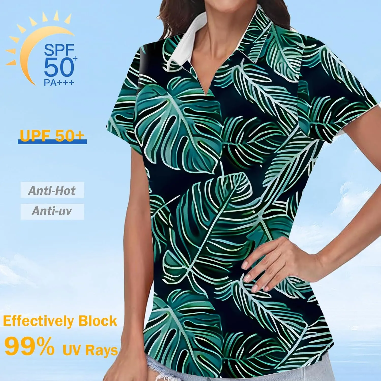 Women's Golf Shirt Short Sleeve Polo Shirts Quick Dry Tennis Tops V-Neck with Collar Shirts Golf Outfits for Women