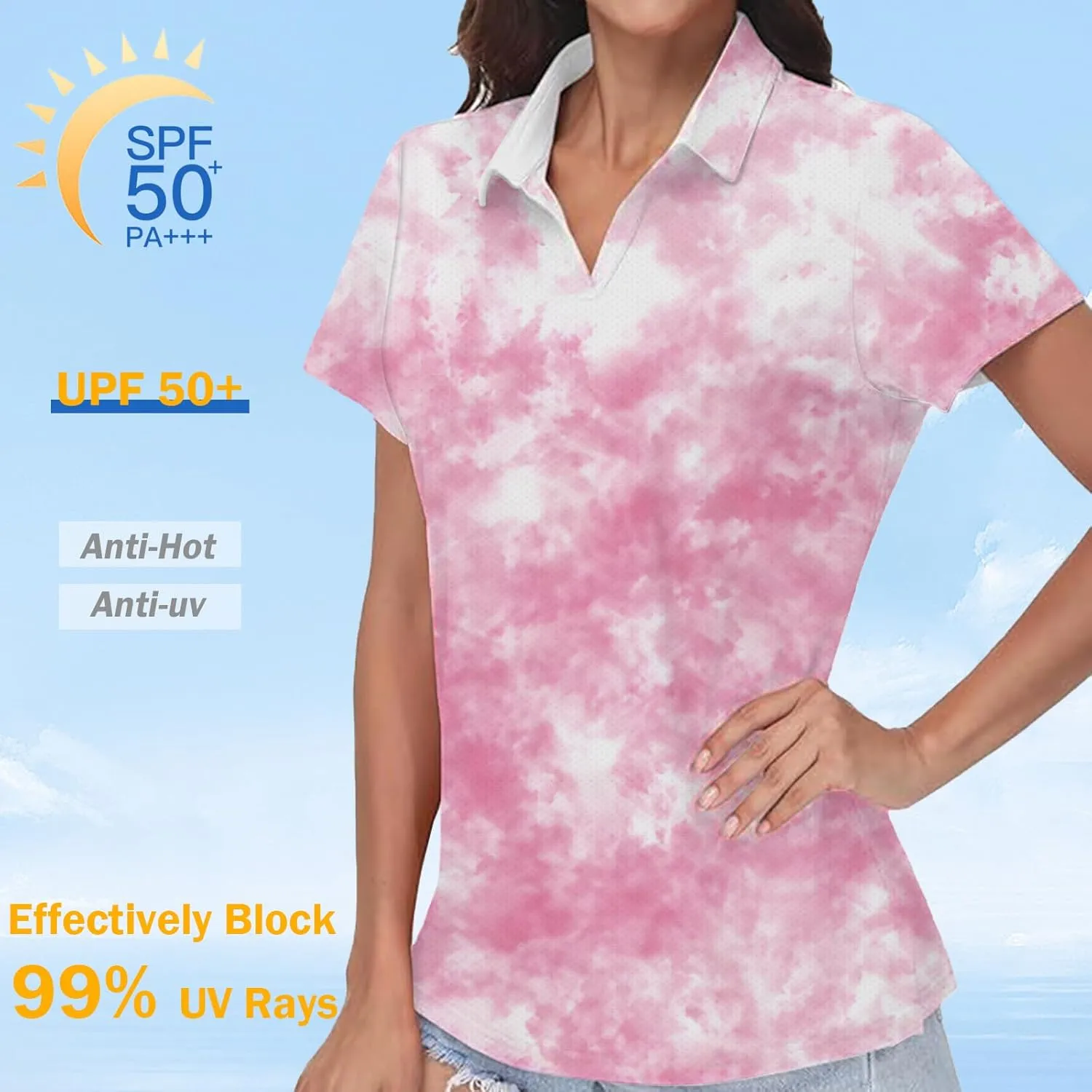 Women's Golf Shirt Short Sleeve Polo Shirts Quick Dry Tennis Tops V-Neck with Collar Shirts Golf Outfits for Women