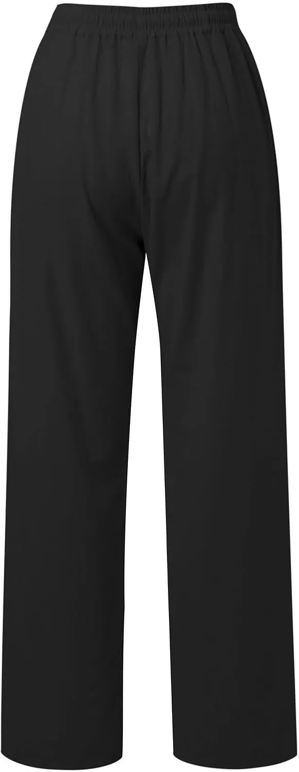 Women's Linen Pants Casual Button up High Waisted Pant Dressy Wide Leg Long Trousers Pant Palazzo Lounge Pants