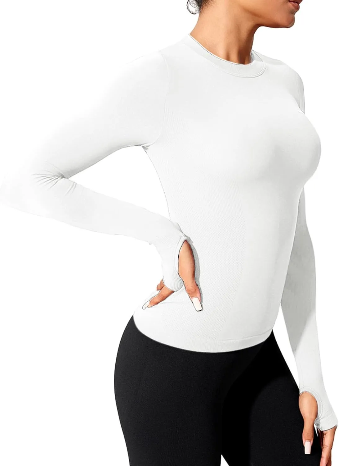 Women's Seamless Workout Shirts Long Sleeve Breathable Quick Dry Running Yoga Athletic Gym Thumb Holes Tops