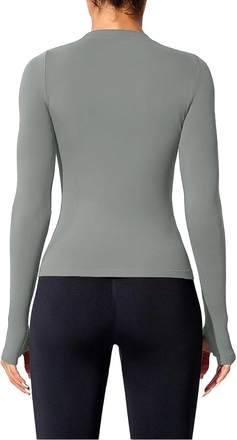 Women's Seamless Workout Shirts Long Sleeve Breathable Quick Dry Running Yoga Athletic Gym Thumb Holes Tops