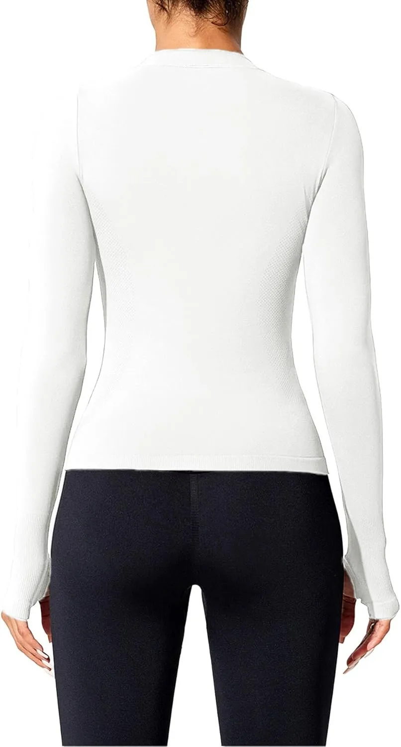 Women's Seamless Workout Shirts Long Sleeve Breathable Quick Dry Running Yoga Athletic Gym Thumb Holes Tops