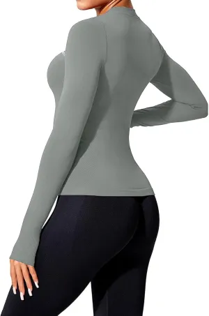 Women's Seamless Workout Shirts Long Sleeve Breathable Quick Dry Running Yoga Athletic Gym Thumb Holes Tops