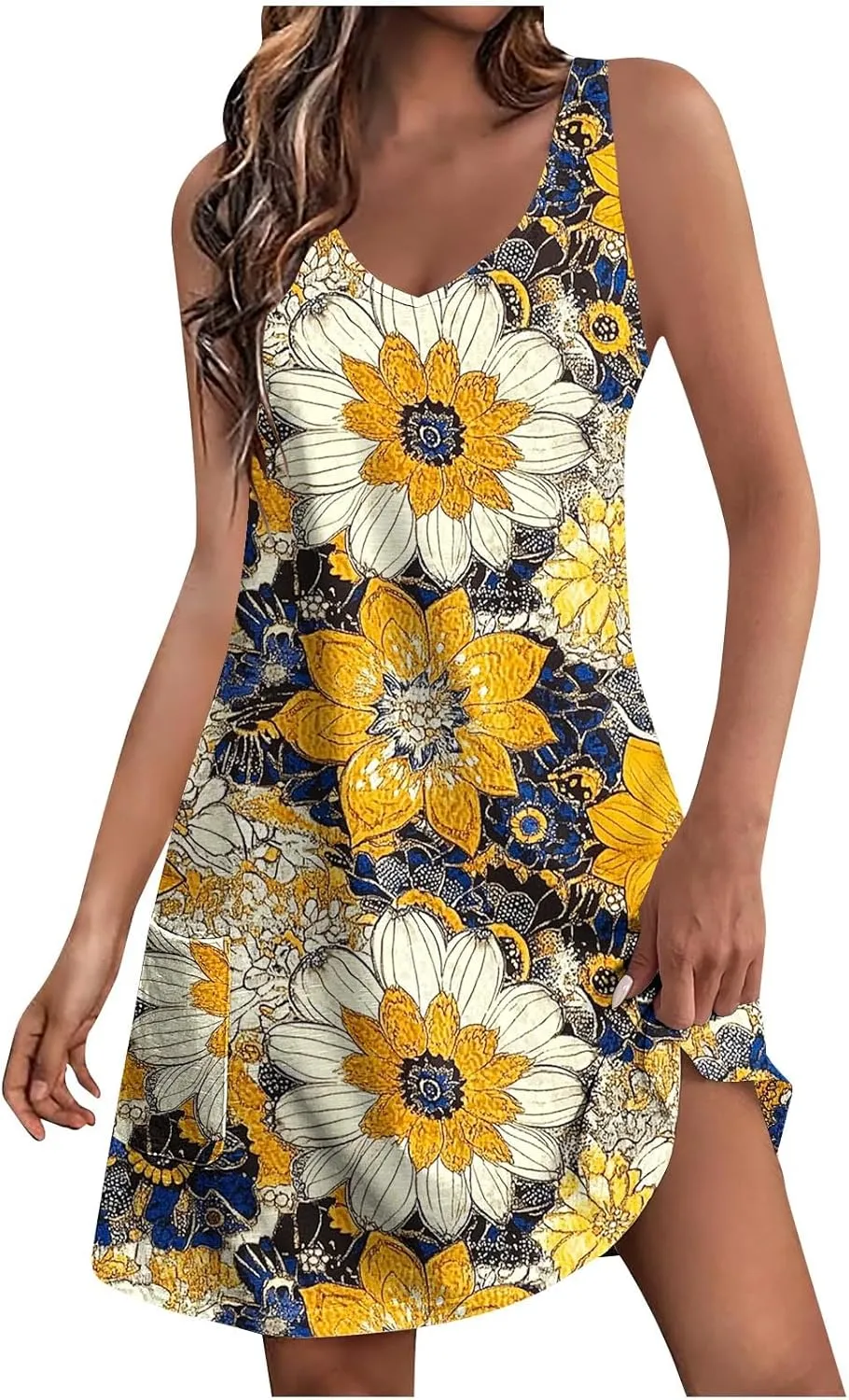 Womens Sleeveless Floral Print Mini Dress Casual Summer Sundress with Pockets Lightweight A Line Vacation Dresses