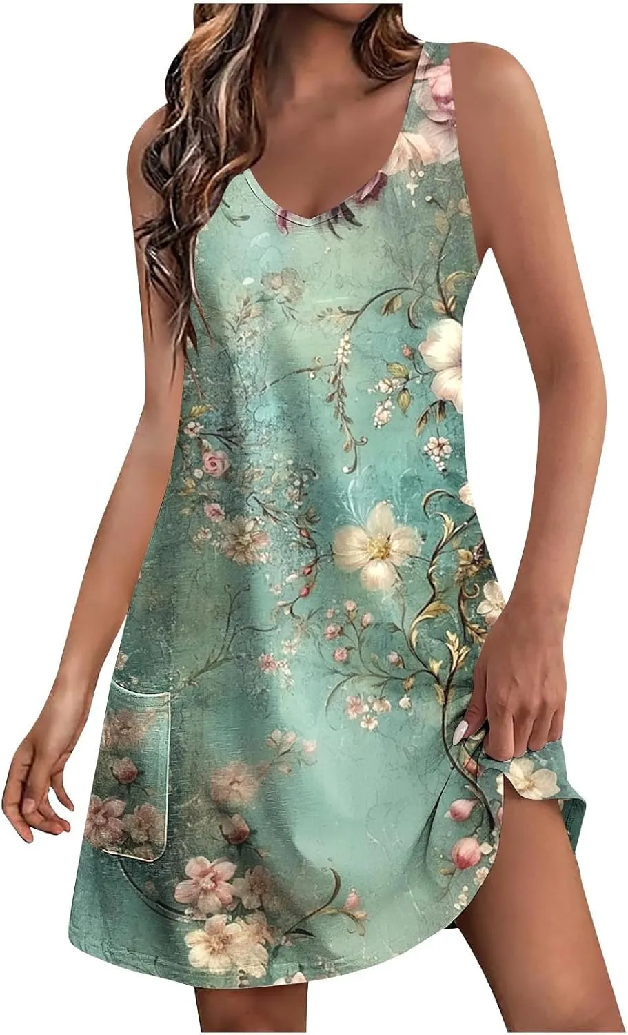 Womens Sleeveless Floral Print Mini Dress Casual Summer Sundress with Pockets Lightweight A Line Vacation Dresses