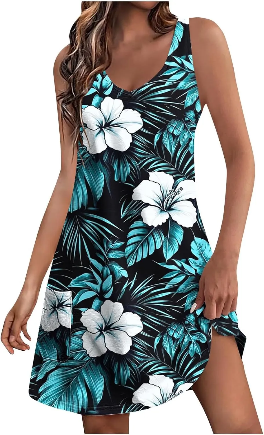 Womens Sleeveless Floral Print Mini Dress Casual Summer Sundress with Pockets Lightweight A Line Vacation Dresses
