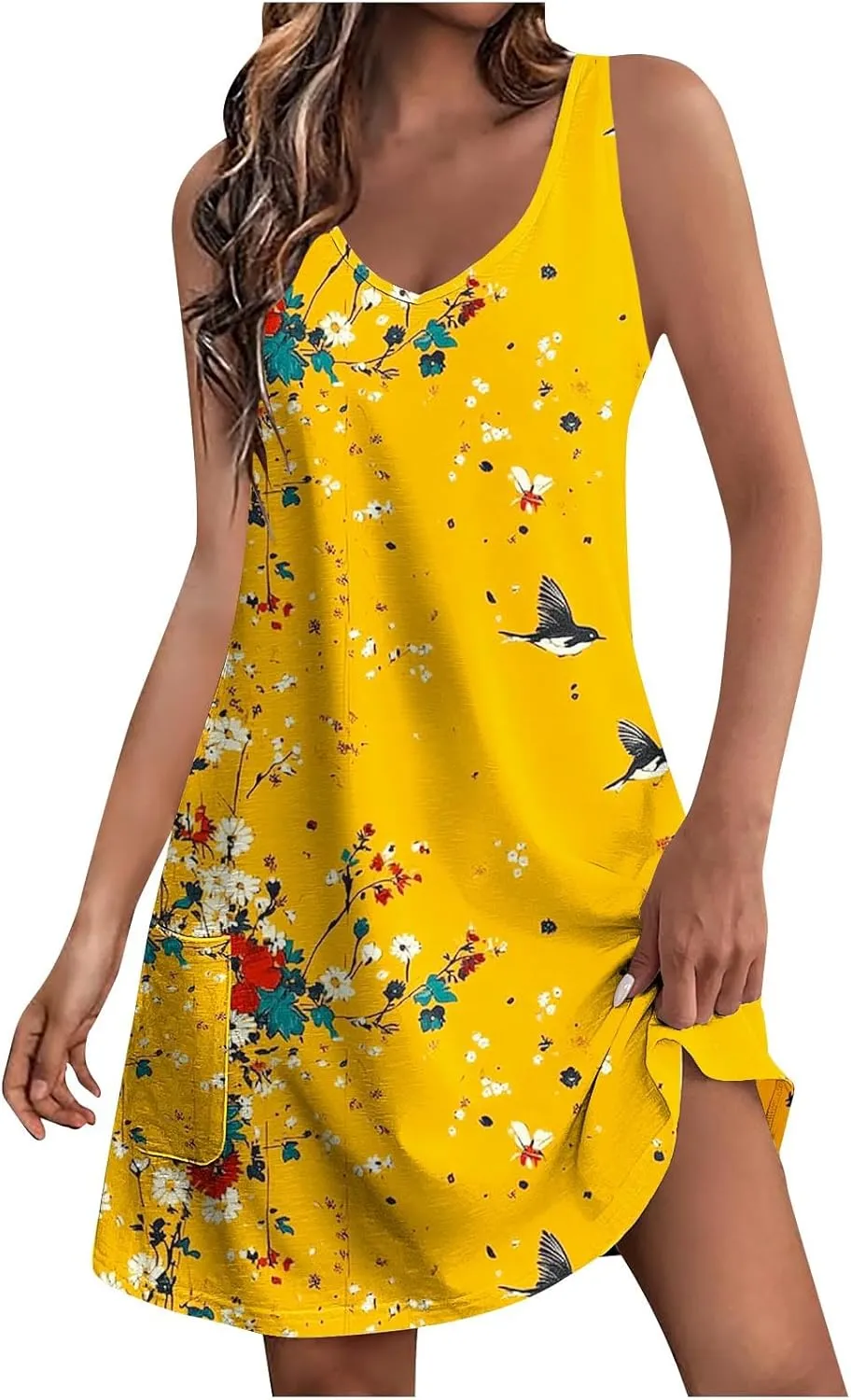 Womens Sleeveless Floral Print Mini Dress Casual Summer Sundress with Pockets Lightweight A Line Vacation Dresses