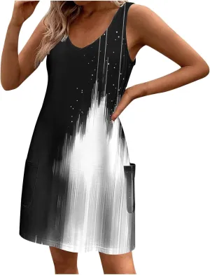 Womens Sleeveless Floral Sundress Summer Casual Mini Dress with Pockets Lightweight A Line Dress for Travel Picnic