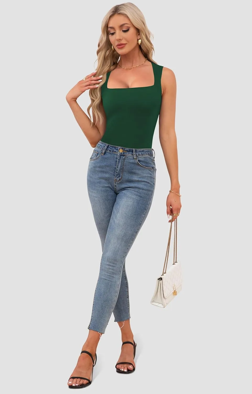 Womens Square Neck Tank Tops Dressy Summer Sleeveless Shirts Sexy Going Out Fitted Trendy Tops T Shirts Blouses