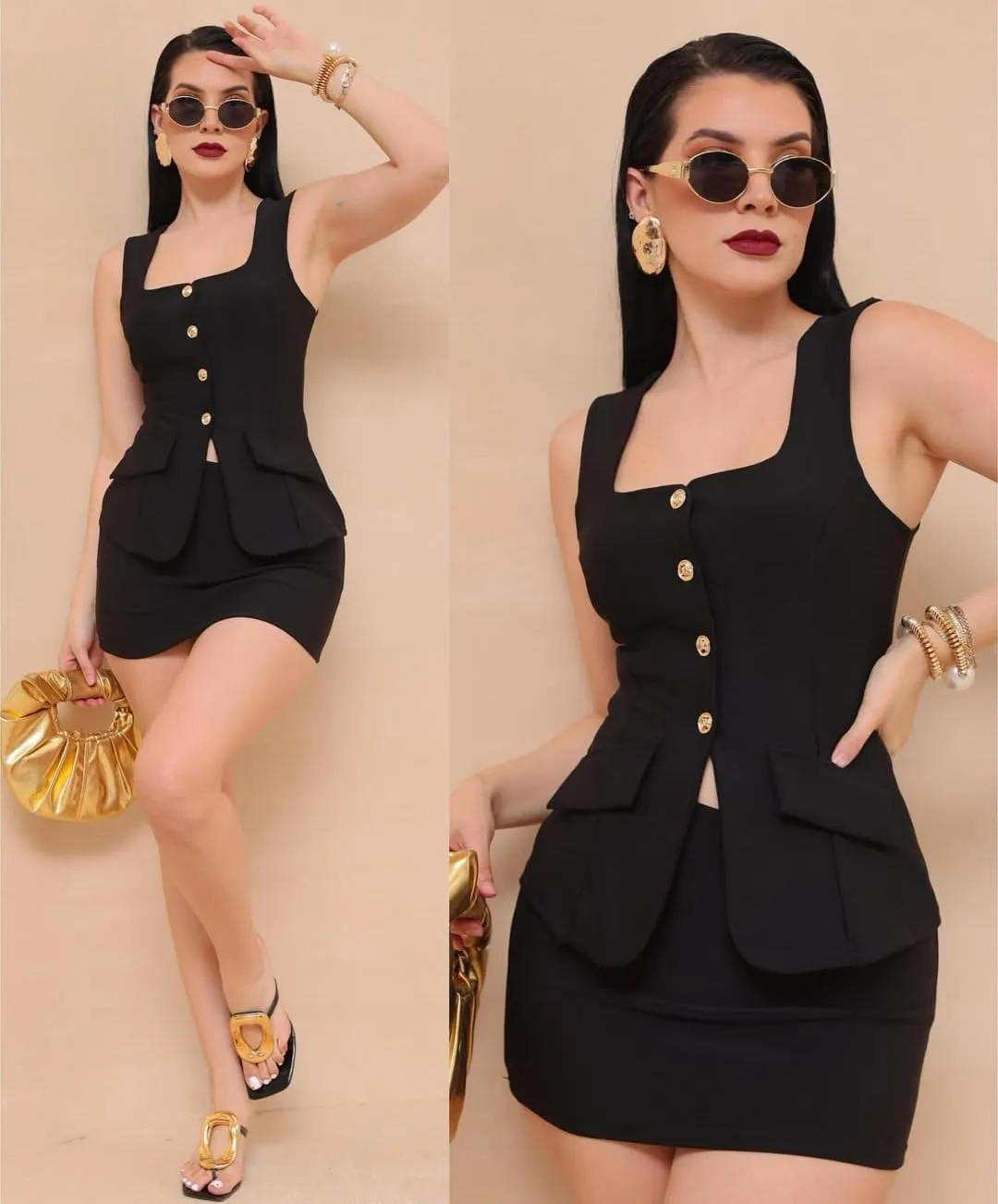 Women's Summer 2 Piece Outfit Sleeveless Blazer Vest Mini Skirt Set Elegant Button-Up Suit Matching Workwear