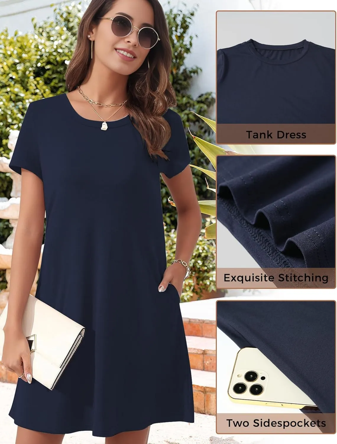 Womens Summer Dresses 2024 Casual Loose T-Shirt Short Sleeve Plus Size Flowy Sundresses with Pockets
