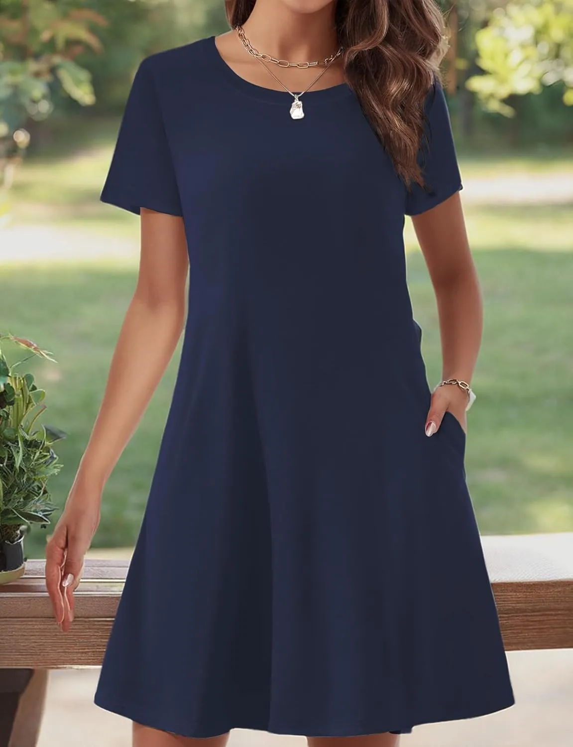 Womens Summer Dresses 2024 Casual Loose T-Shirt Short Sleeve Plus Size Flowy Sundresses with Pockets