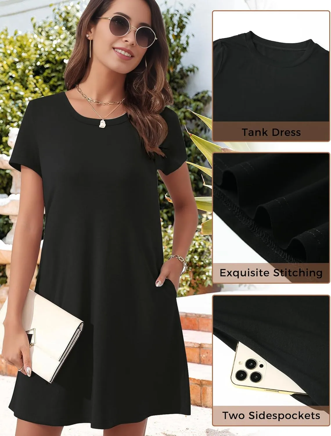 Womens Summer Dresses 2024 Casual Loose T-Shirt Short Sleeve Plus Size Flowy Sundresses with Pockets