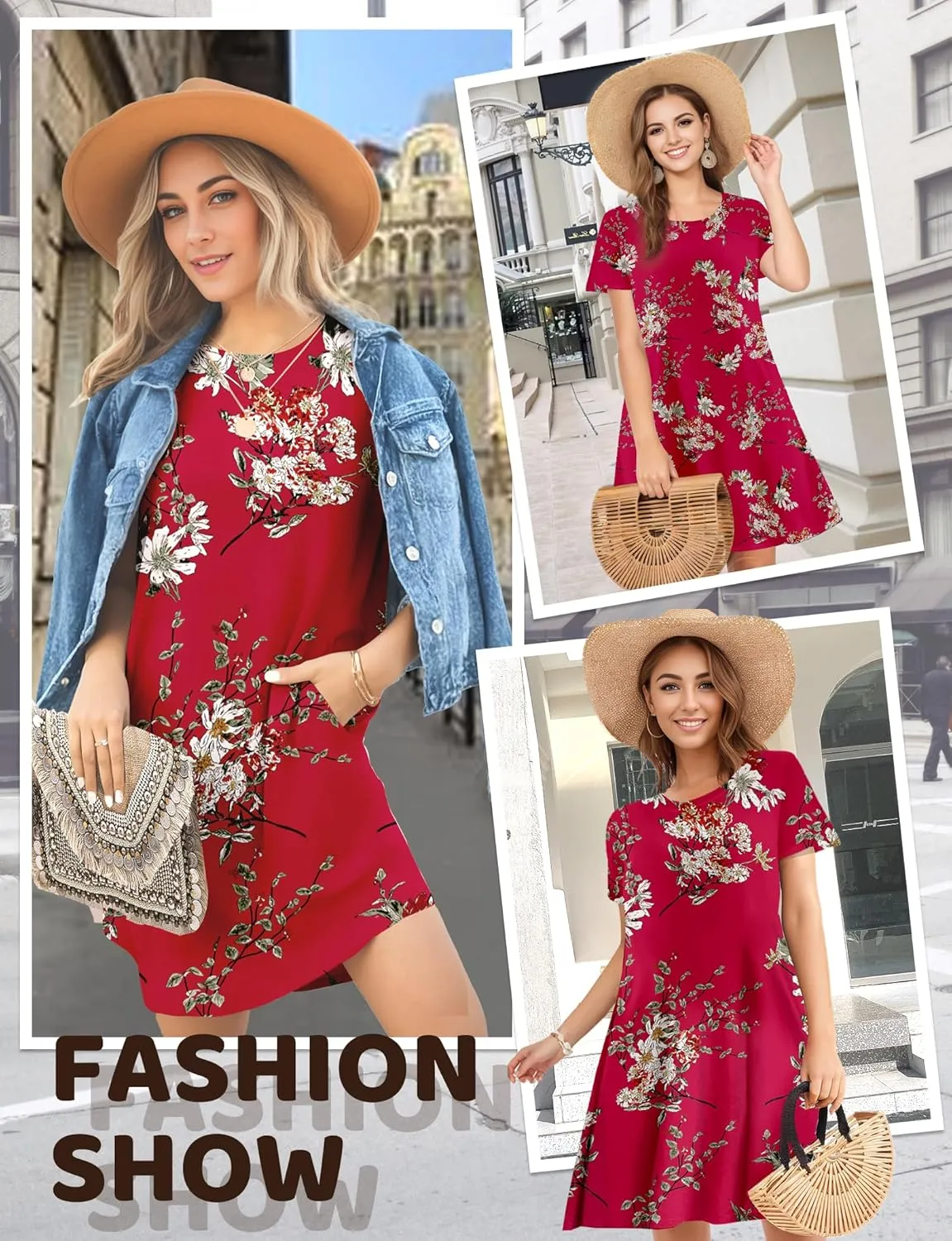 Womens Summer Dresses 2024 Casual Loose T-Shirt Short Sleeve Plus Size Flowy Sundresses with Pockets