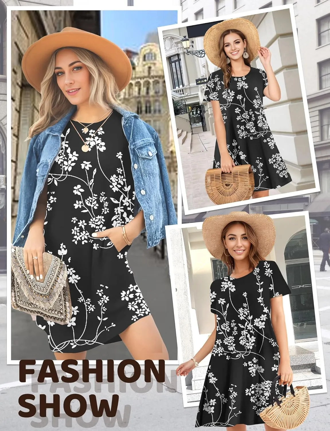 Womens Summer Dresses 2024 Casual Loose T-Shirt Short Sleeve Plus Size Flowy Sundresses with Pockets