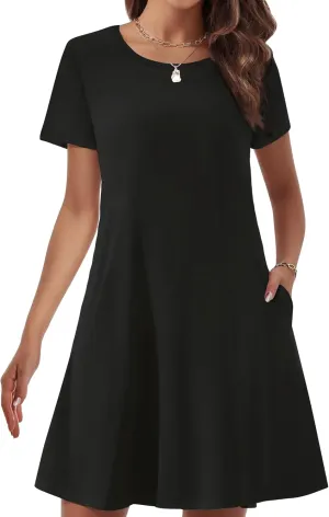 Womens Summer Dresses 2024 Casual Loose T-Shirt Short Sleeve Plus Size Flowy Sundresses with Pockets