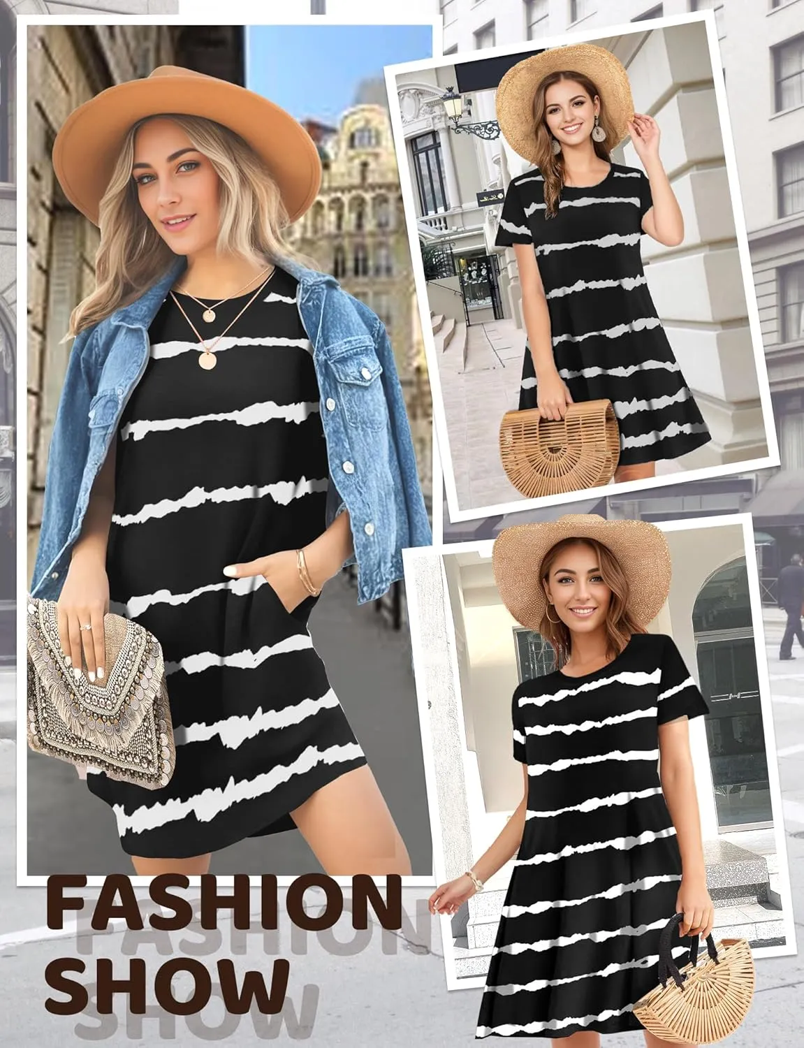 Womens Summer Dresses 2024 Casual Loose T-Shirt Short Sleeve Plus Size Flowy Sundresses with Pockets