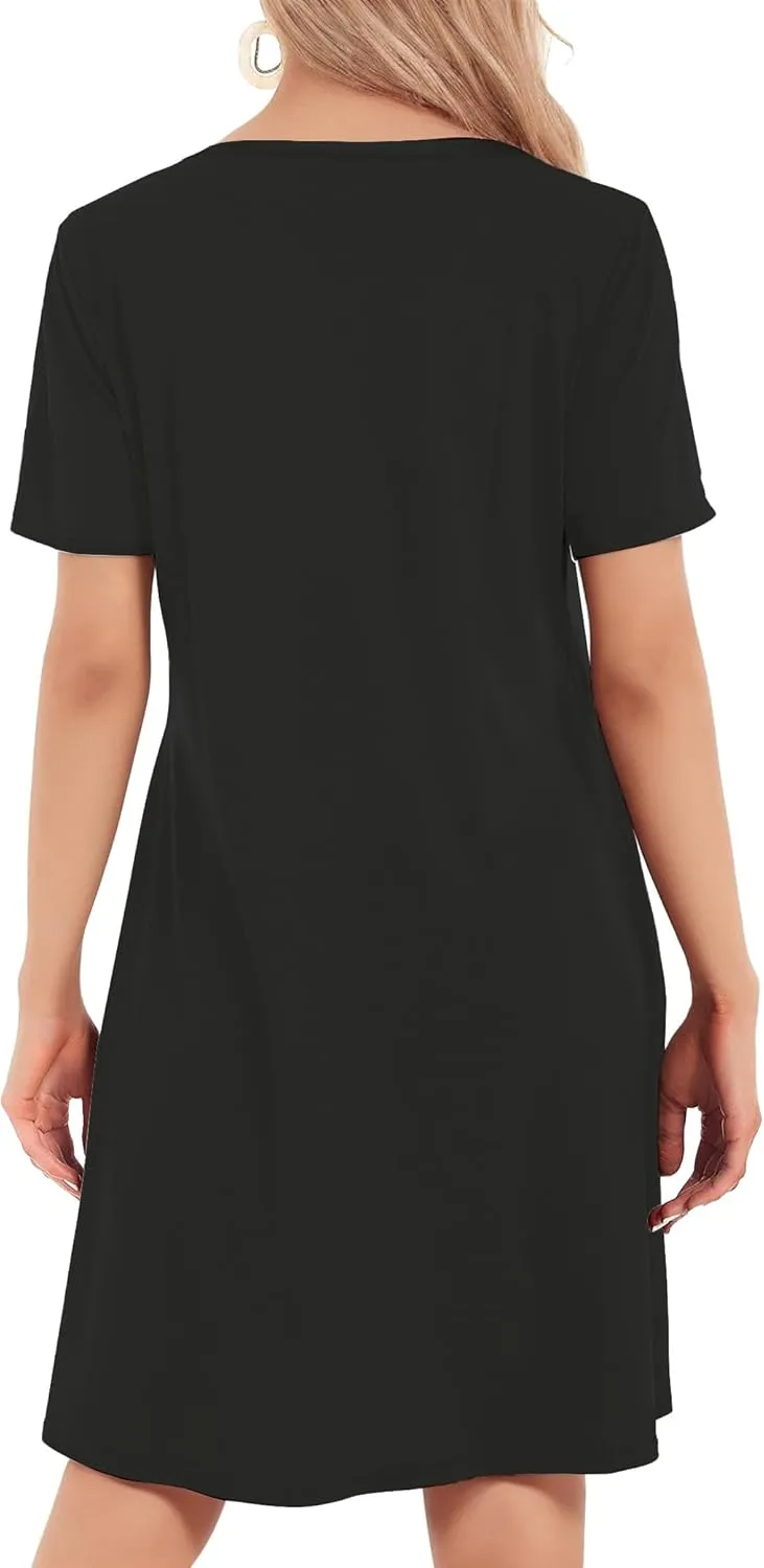 Womens Summer Dresses 2024 Casual Loose T-Shirt Short Sleeve Plus Size Flowy Sundresses with Pockets