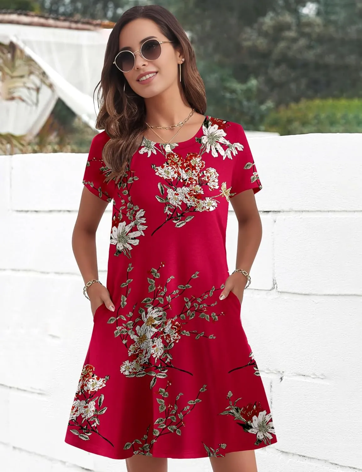 Womens Summer Dresses 2024 Casual Loose T-Shirt Short Sleeve Plus Size Flowy Sundresses with Pockets