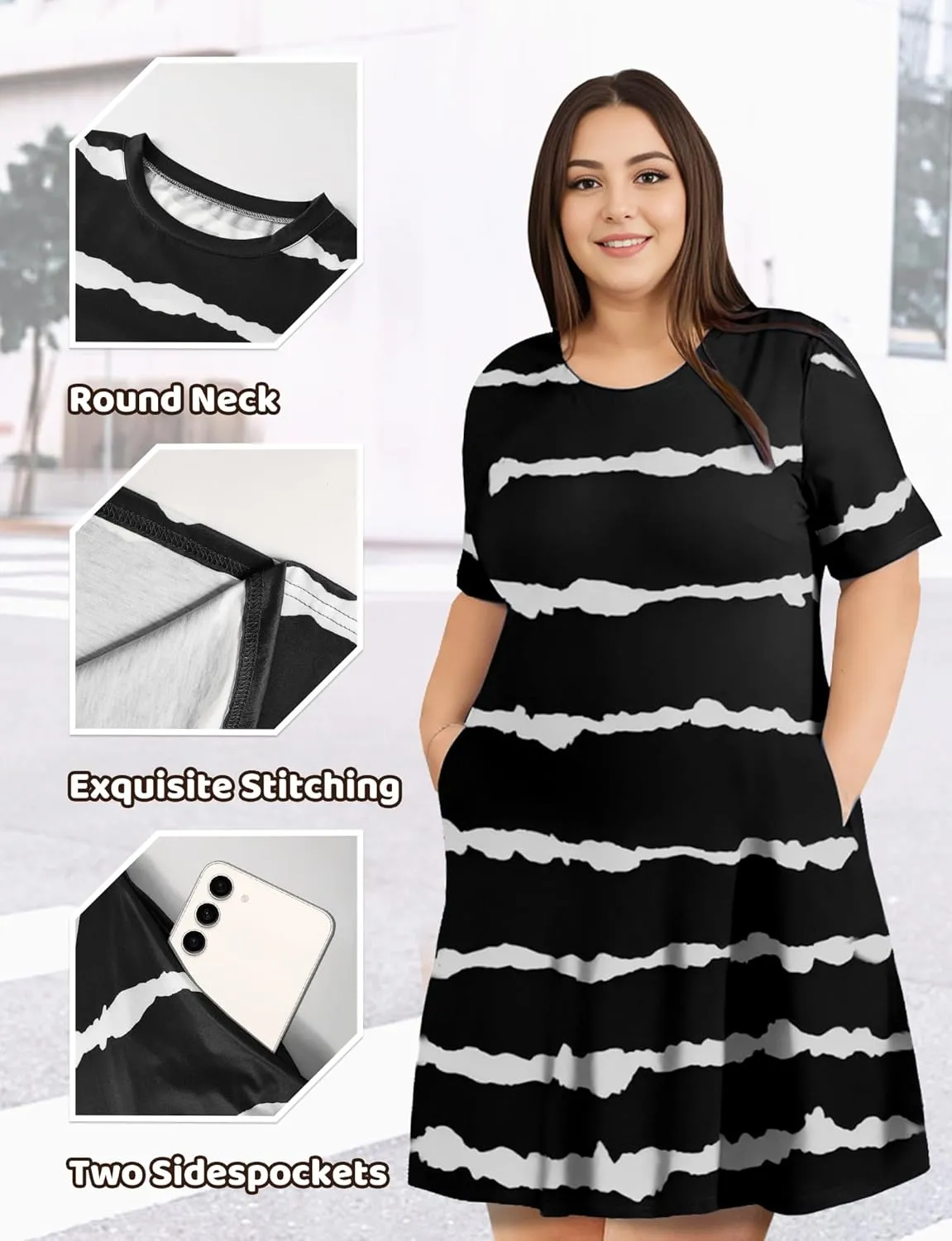 Womens Summer Dresses 2024 Casual Loose T-Shirt Short Sleeve Plus Size Flowy Sundresses with Pockets
