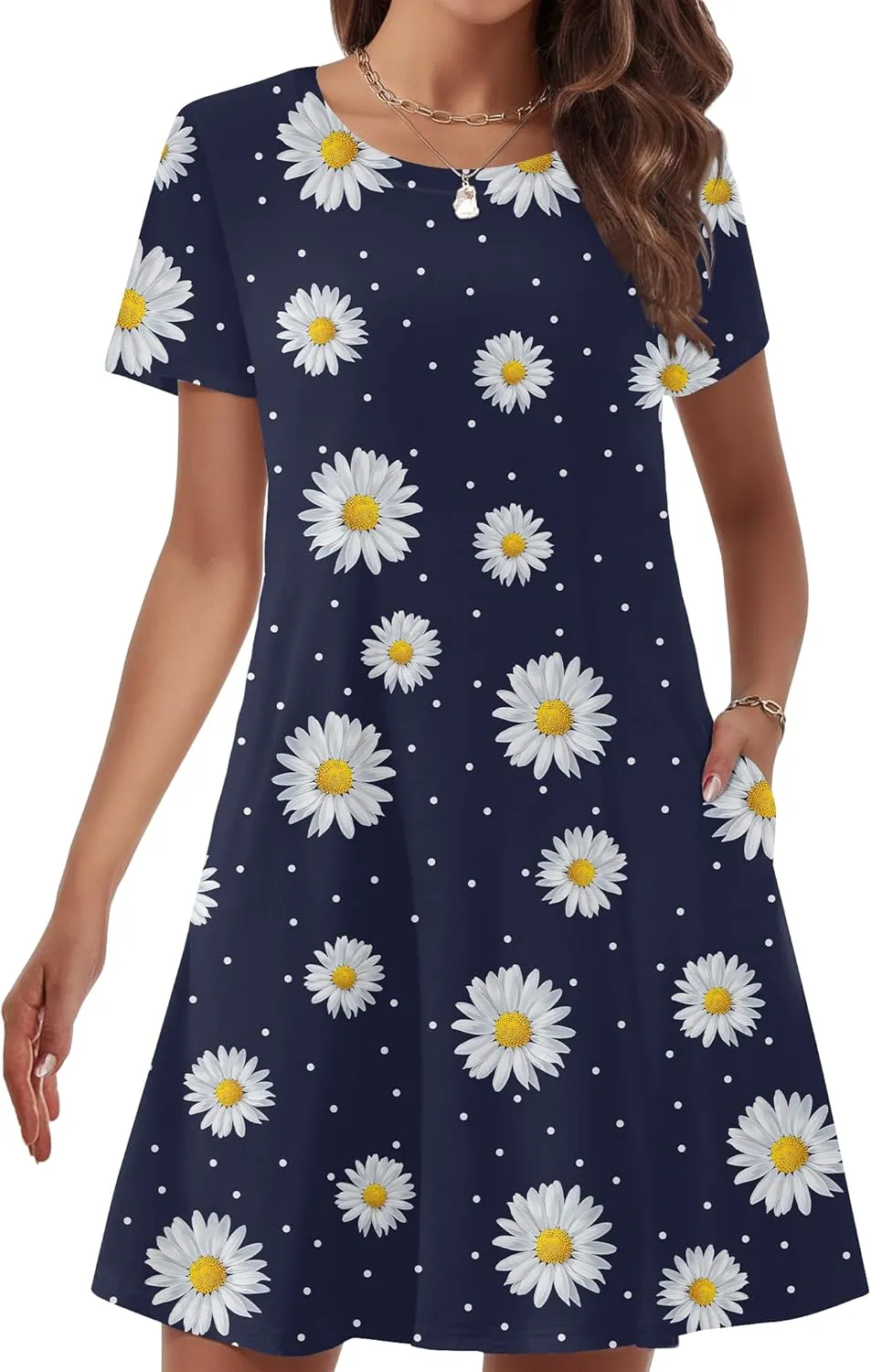 Womens Summer Dresses 2024 Casual Loose T-Shirt Short Sleeve Plus Size Flowy Sundresses with Pockets