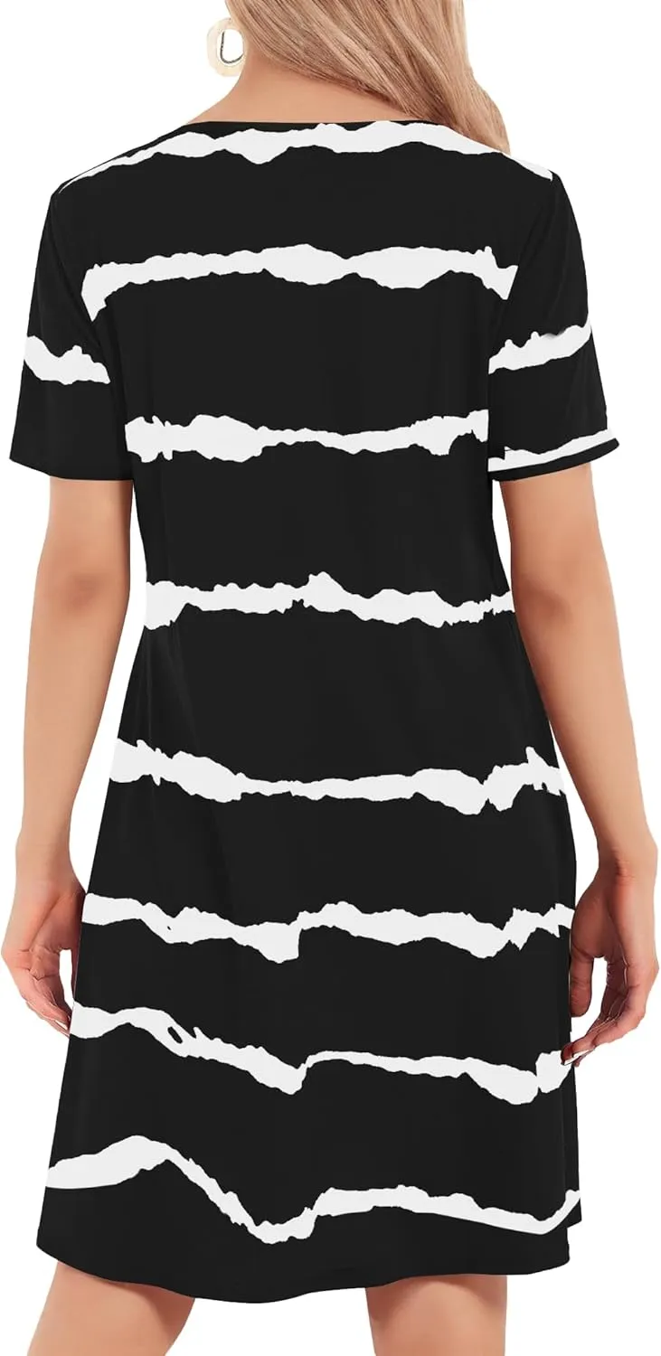 Womens Summer Dresses 2024 Casual Loose T-Shirt Short Sleeve Plus Size Flowy Sundresses with Pockets