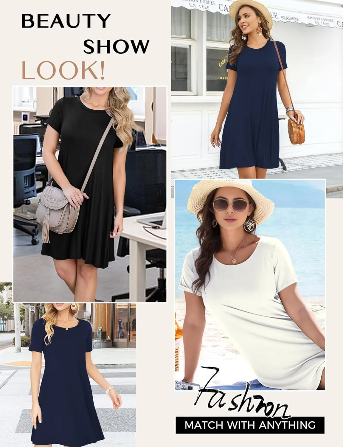 Womens Summer Dresses 2024 Casual Loose T-Shirt Short Sleeve Plus Size Flowy Sundresses with Pockets