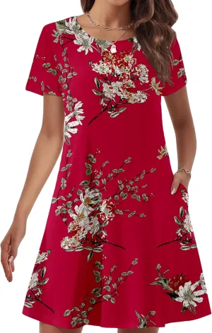 Womens Summer Dresses 2024 Casual Loose T-Shirt Short Sleeve Plus Size Flowy Sundresses with Pockets