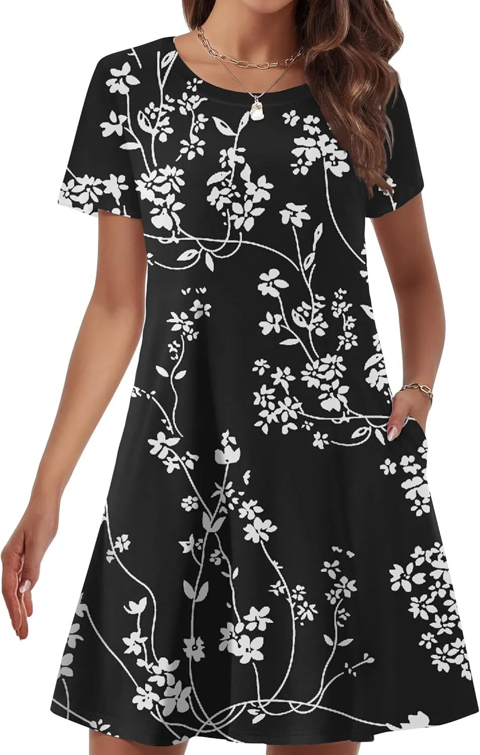 Womens Summer Dresses 2024 Casual Loose T-Shirt Short Sleeve Plus Size Flowy Sundresses with Pockets