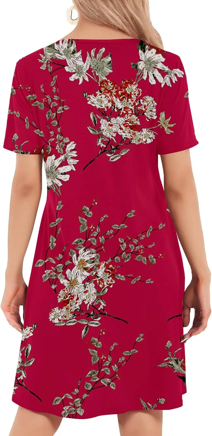 Womens Summer Dresses 2024 Casual Loose T-Shirt Short Sleeve Plus Size Flowy Sundresses with Pockets
