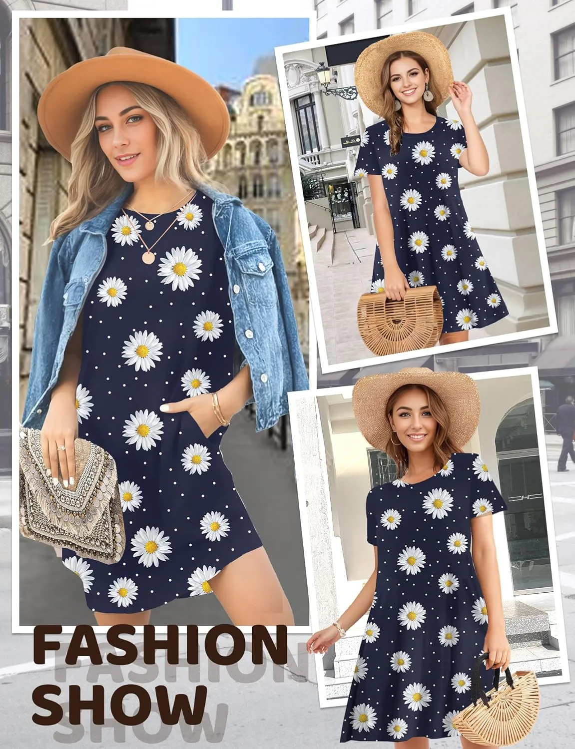 Womens Summer Dresses 2024 Casual Loose T-Shirt Short Sleeve Plus Size Flowy Sundresses with Pockets