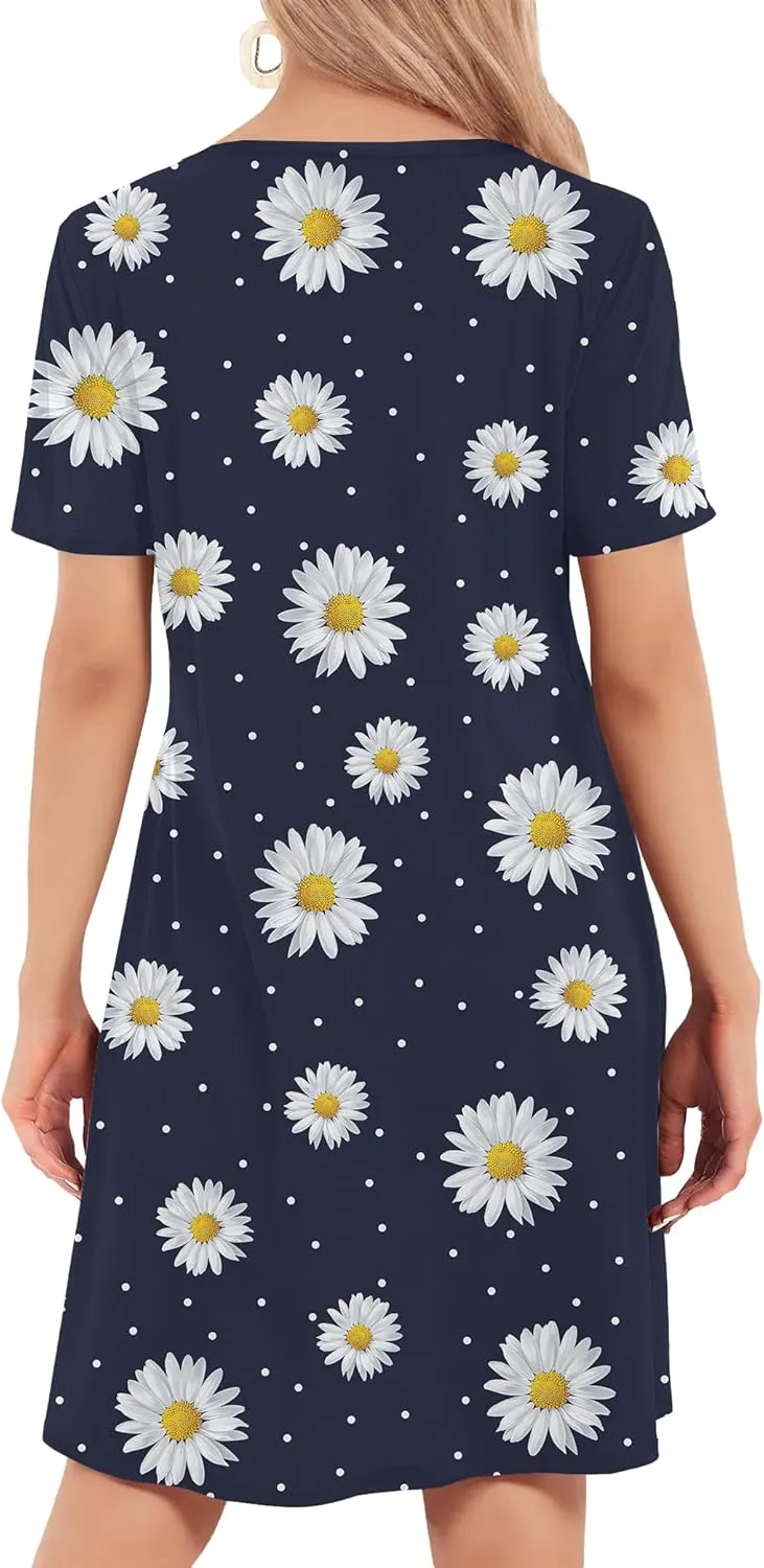 Womens Summer Dresses 2024 Casual Loose T-Shirt Short Sleeve Plus Size Flowy Sundresses with Pockets