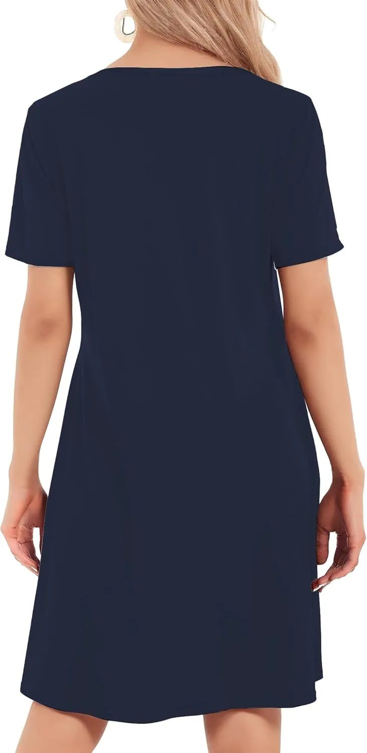 Womens Summer Dresses 2024 Casual Loose T-Shirt Short Sleeve Plus Size Flowy Sundresses with Pockets