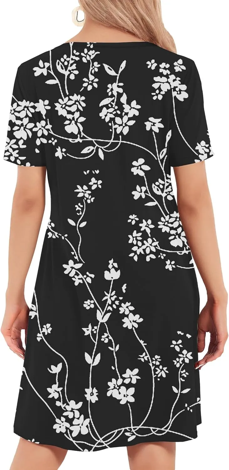 Womens Summer Dresses 2024 Casual Loose T-Shirt Short Sleeve Plus Size Flowy Sundresses with Pockets