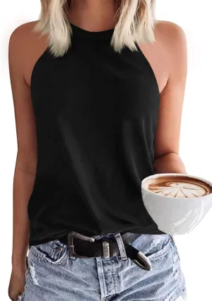 Womens Summer Sleeveless High Neck Halter Tank Tops Basic Casual Cami Shirts Tees