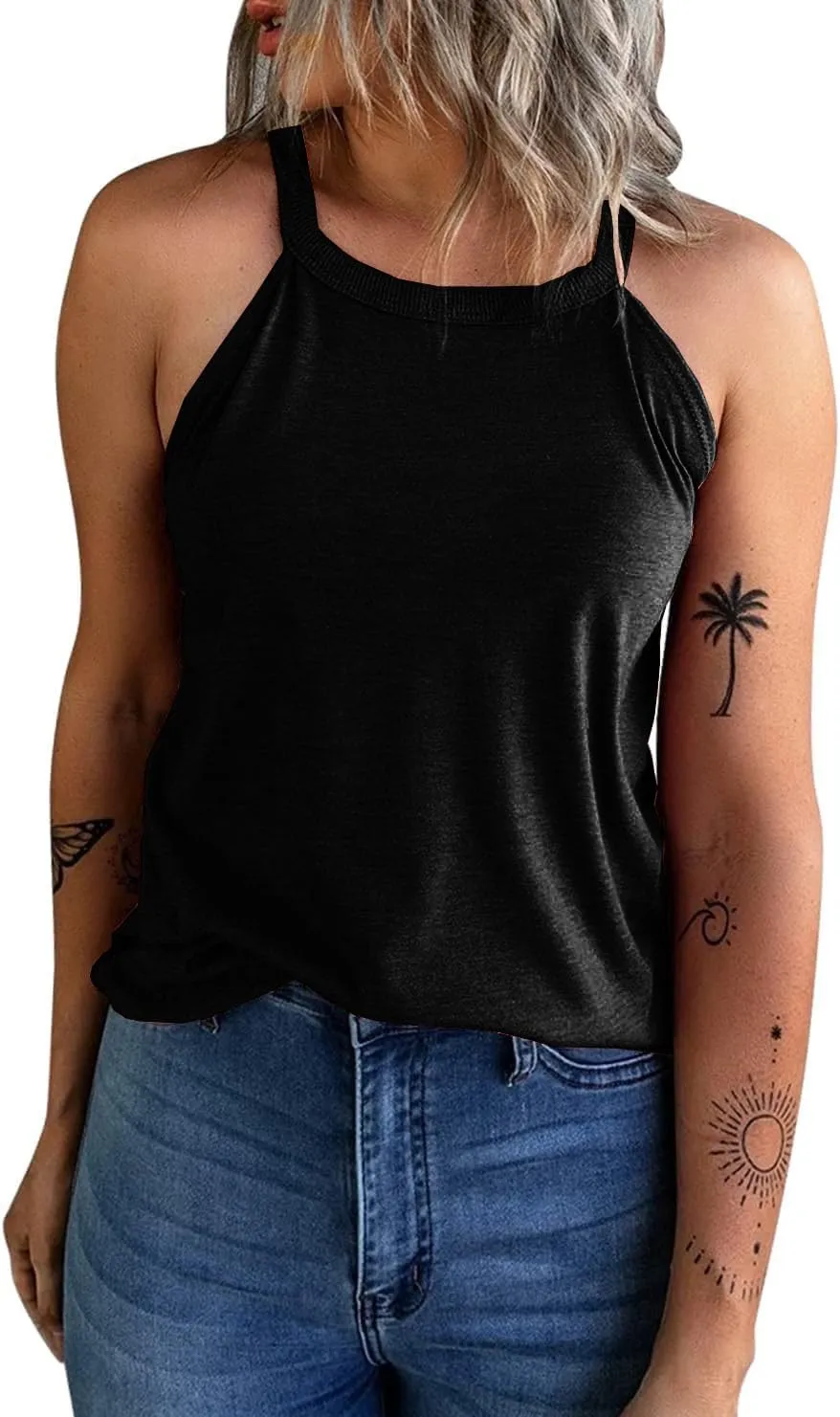 Womens Summer Sleeveless High Neck Halter Tank Tops Basic Casual Cami Shirts Tees
