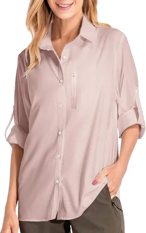 Women's UPF 50 Long Sleeve UV Sun Protection Safari Shirts Outdoor Quick Dry Sun Shirt Fishing Hiking Travel Shirts