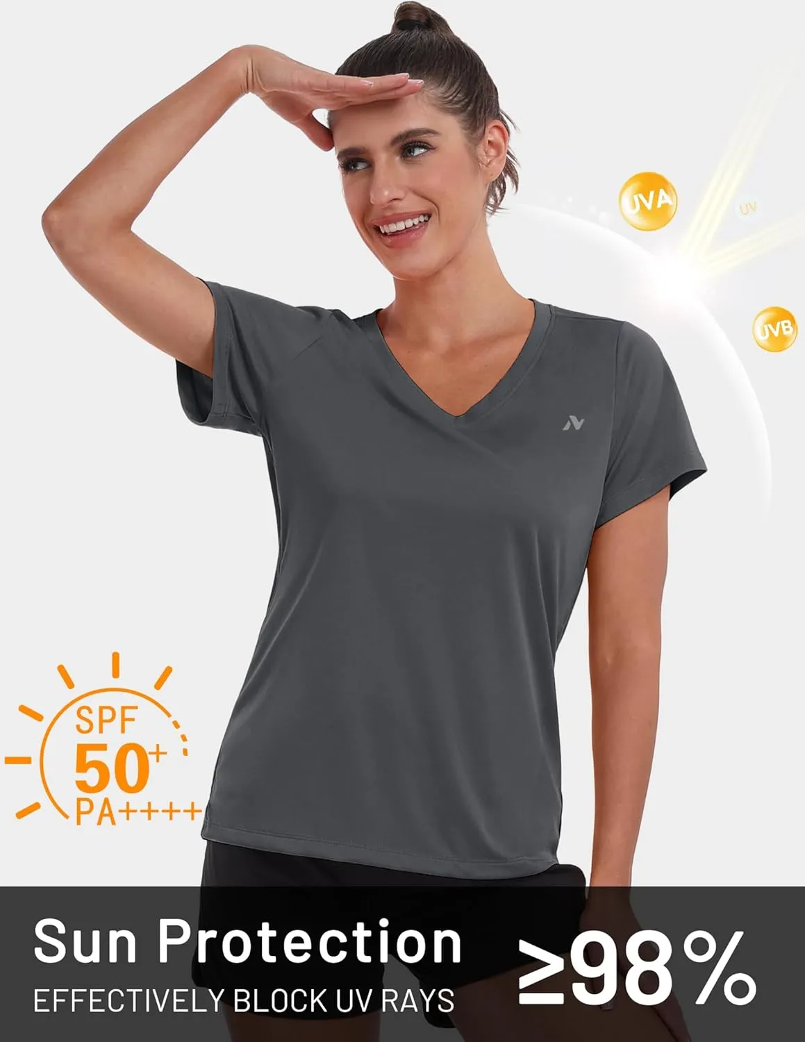 Women's UPF 50  Sun Shirts Dry Fit Athletic Running Long Sleeve T-Shirts V-Neck Performance Tee Top
