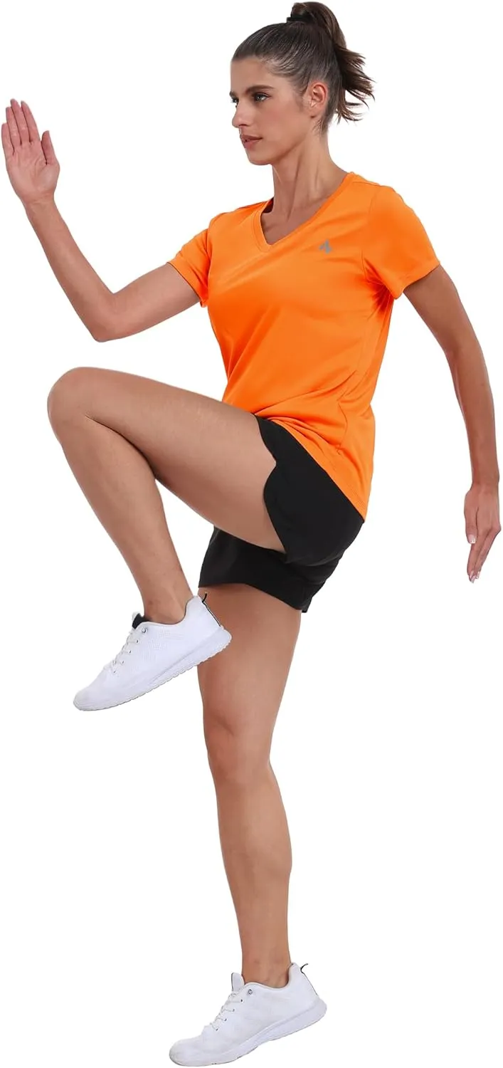 Women's UPF 50  Sun Shirts Dry Fit Athletic Running Long Sleeve T-Shirts V-Neck Performance Tee Top