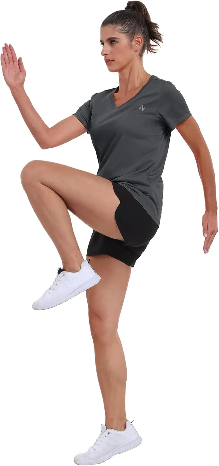 Women's UPF 50  Sun Shirts Dry Fit Athletic Running Long Sleeve T-Shirts V-Neck Performance Tee Top