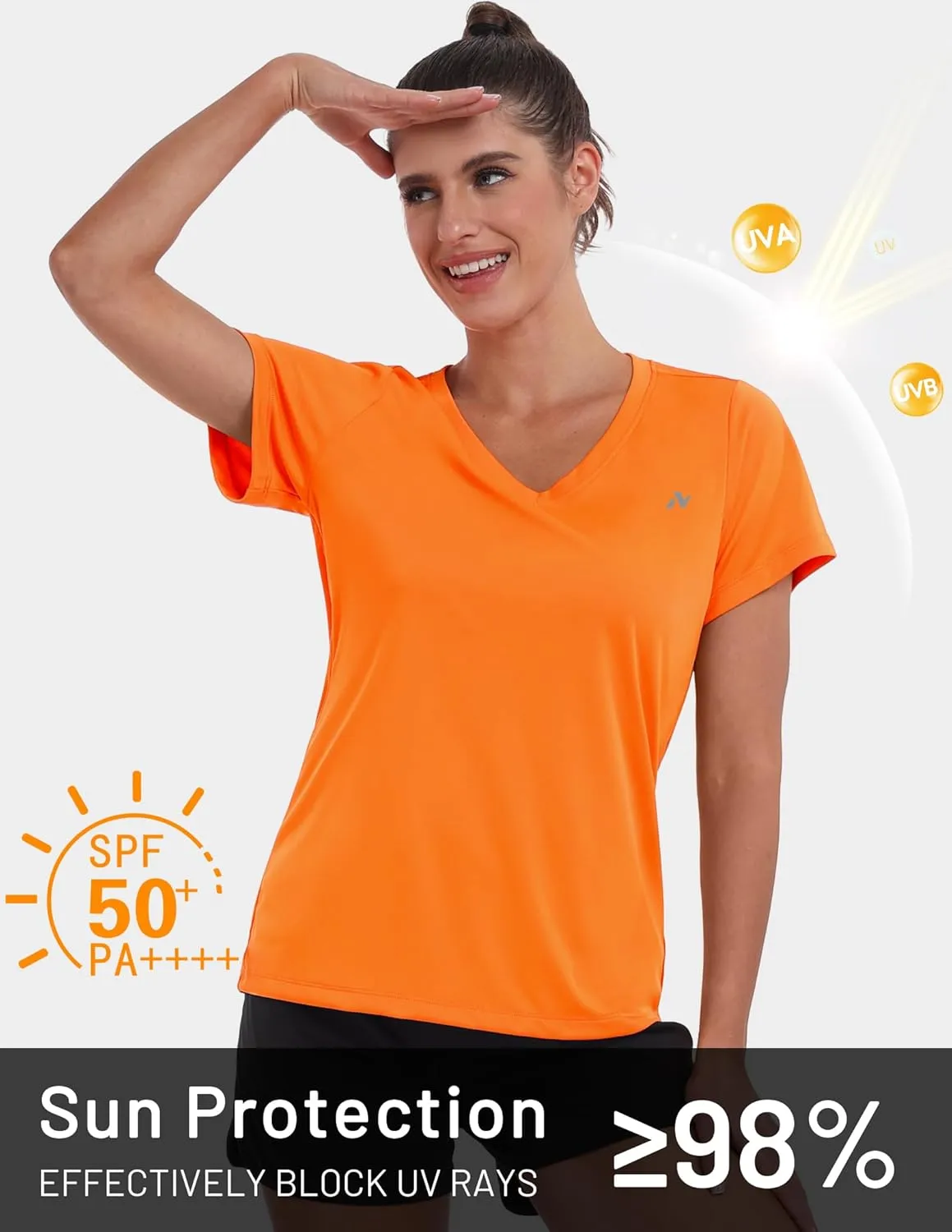 Women's UPF 50  Sun Shirts Dry Fit Athletic Running Long Sleeve T-Shirts V-Neck Performance Tee Top