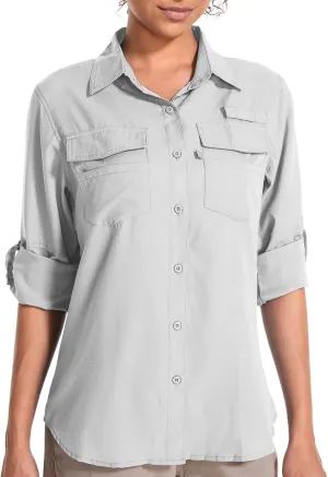 Women's UPF 50 UV Sun Protection Long Sleeve Safari Shirts Quick Dry Hiking Travel Fishing Outdoor Cool Shirts