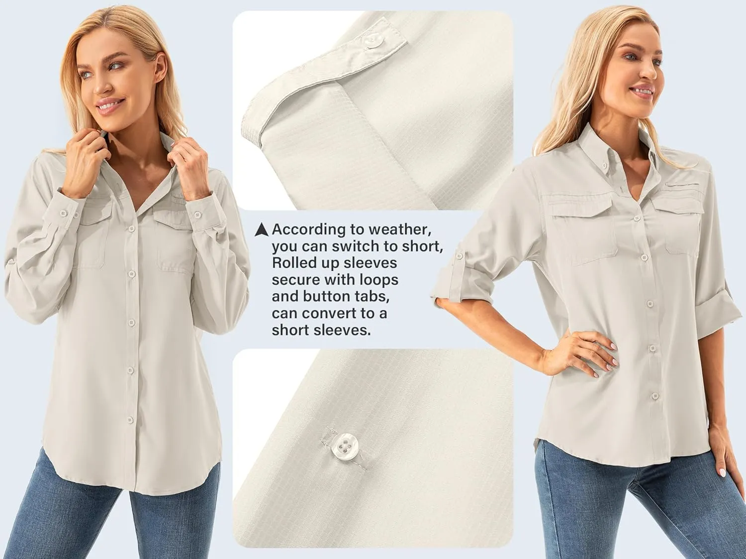 Womens UPF 50  UV Sun Protection Safari Shirts Long Sleeve Outdoor Cool Quick Dry Fishing Hiking Gardening Shirts