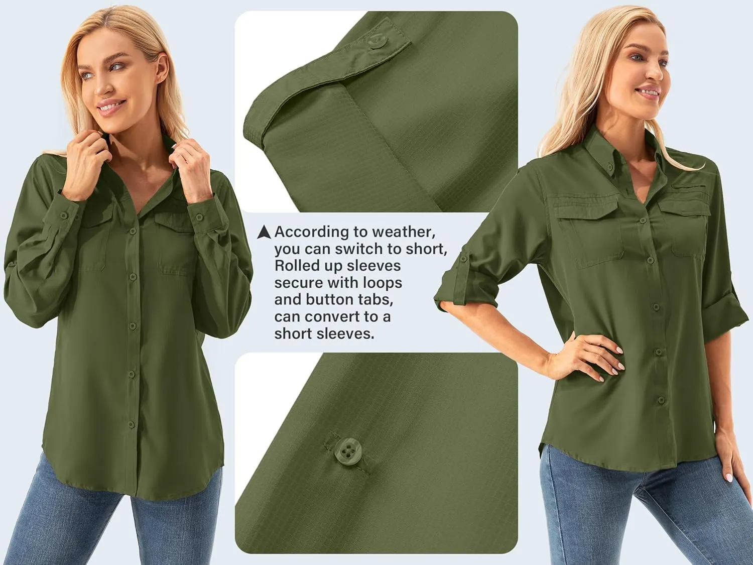 Womens UPF 50  UV Sun Protection Safari Shirts Long Sleeve Outdoor Cool Quick Dry Fishing Hiking Gardening Shirts