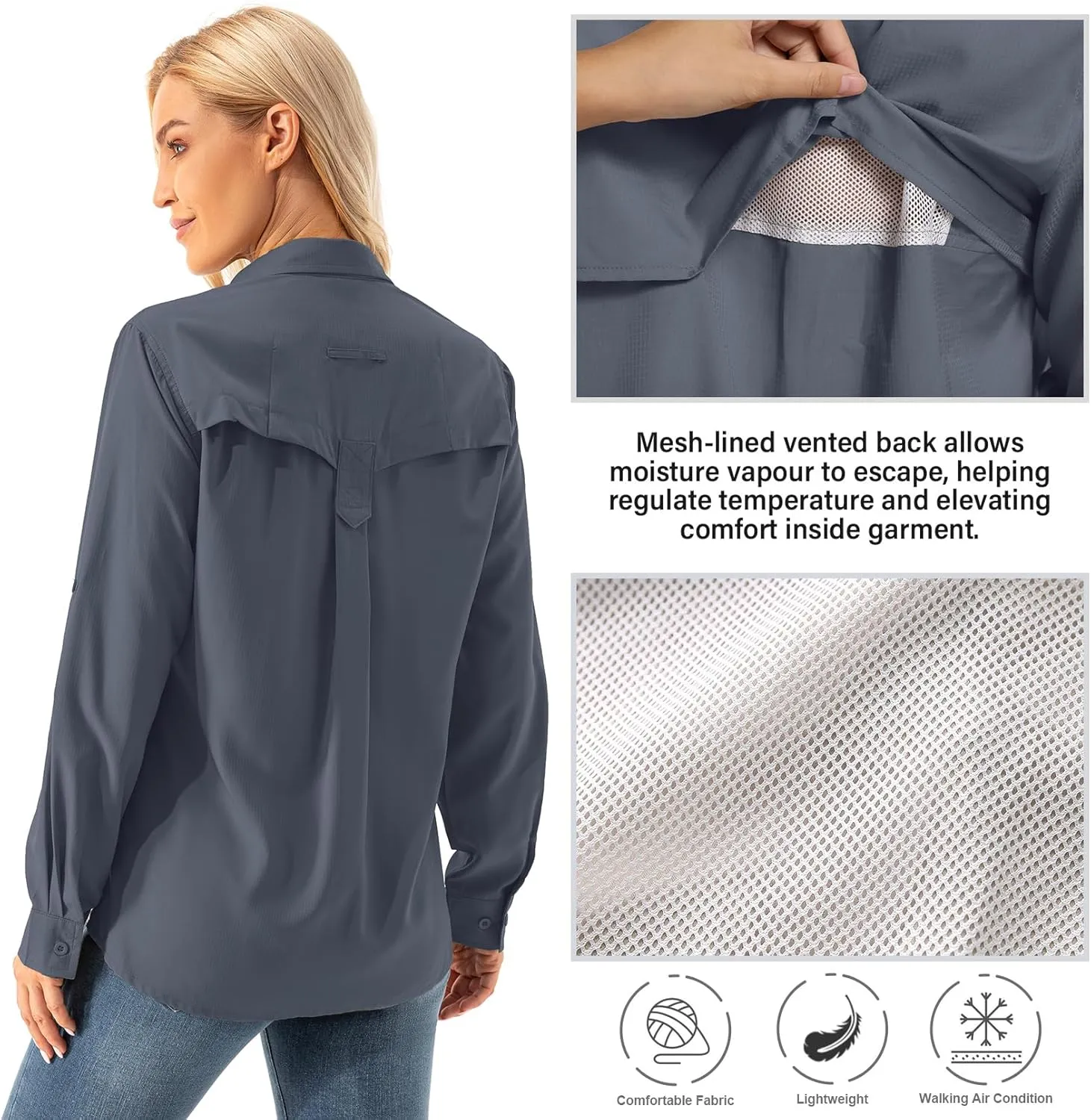 Womens UPF 50  UV Sun Protection Safari Shirts Long Sleeve Outdoor Cool Quick Dry Fishing Hiking Gardening Shirts