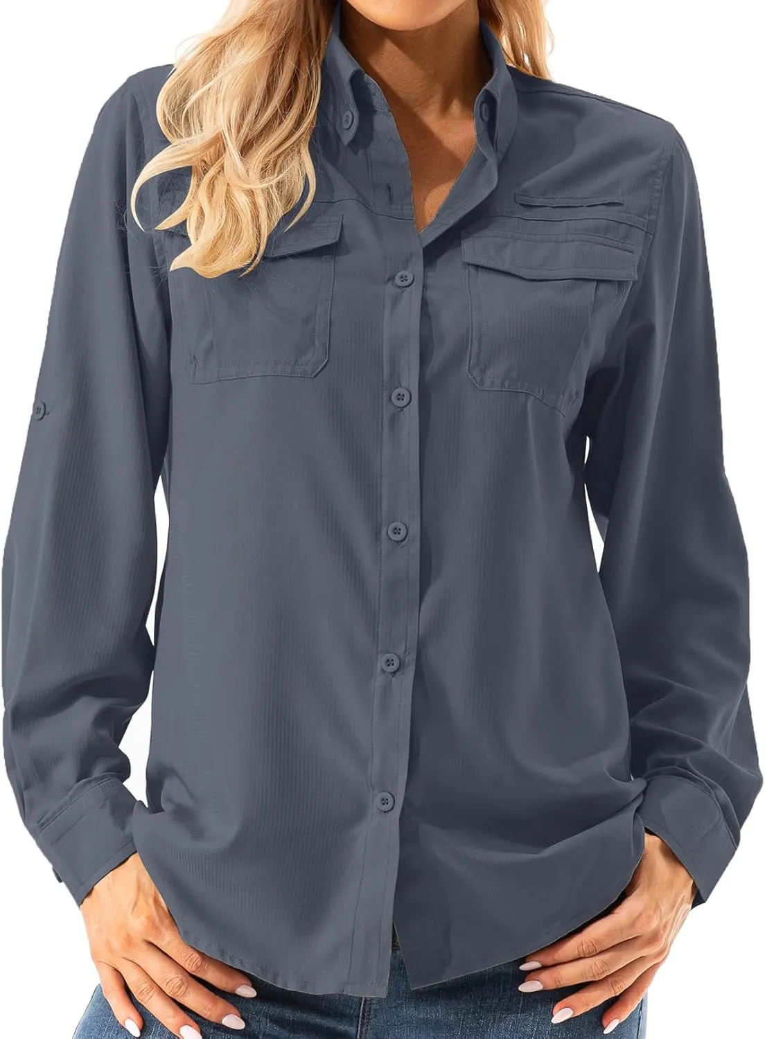 Womens UPF 50  UV Sun Protection Safari Shirts Long Sleeve Outdoor Cool Quick Dry Fishing Hiking Gardening Shirts