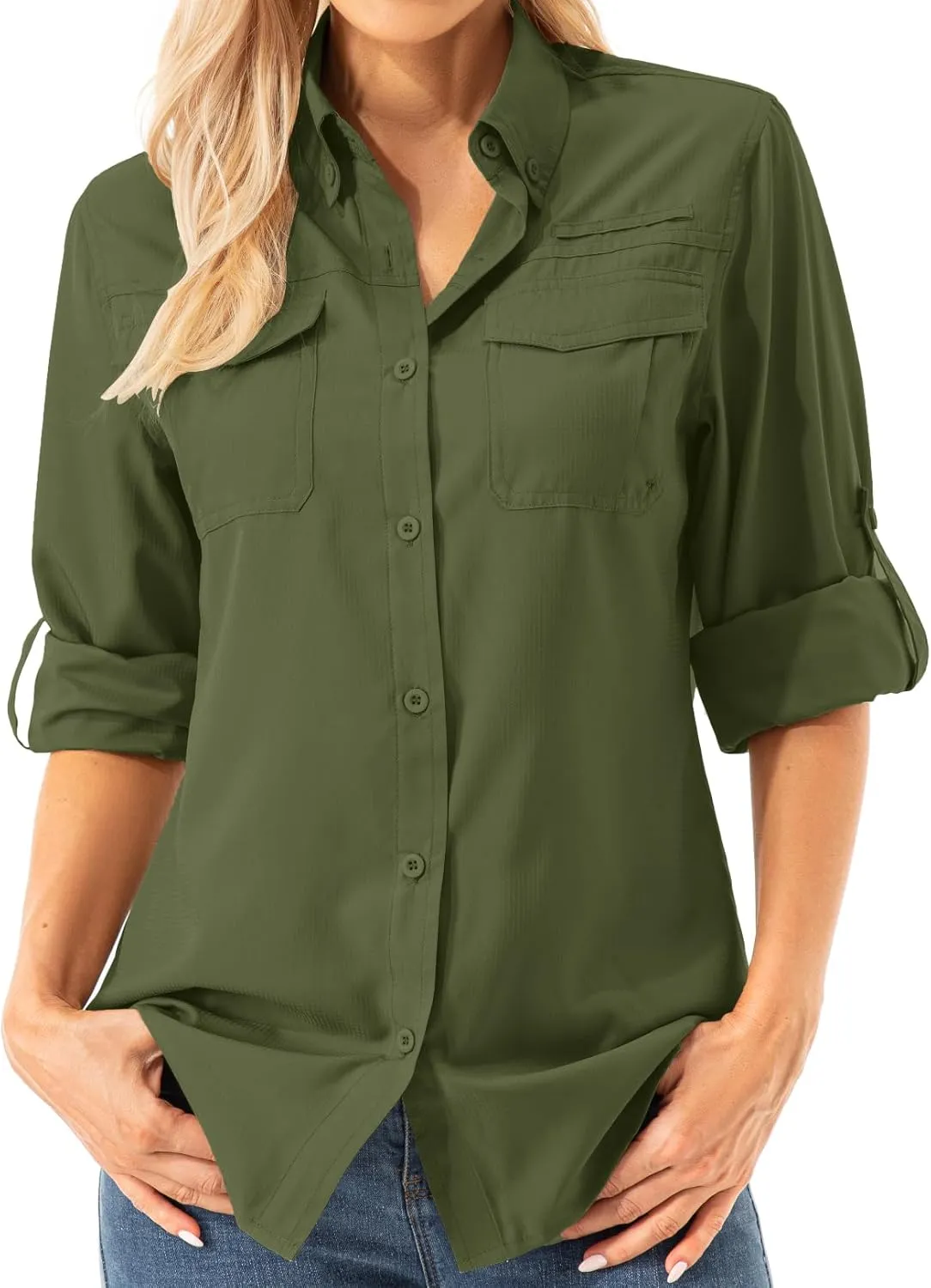 Womens UPF 50  UV Sun Protection Safari Shirts Long Sleeve Outdoor Cool Quick Dry Fishing Hiking Gardening Shirts